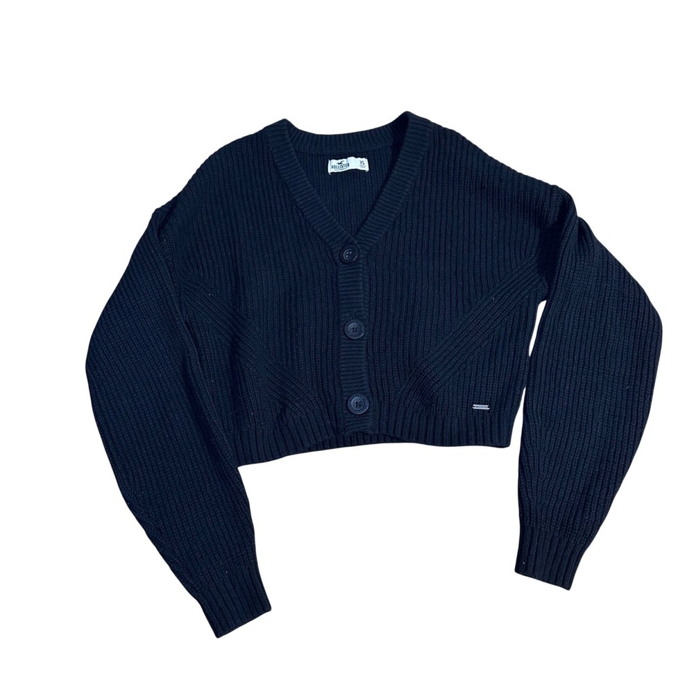 Hollister Womens Ribbed Cropped Cardigan Sweater XS V-Neck Button Front